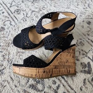 Black Woven Wedge Sandals